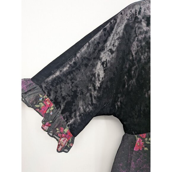 DR2 Velvet Sheer Babydoll Top Women Size L Floral Whimsigoth Romantic Fairy Y2K - Picture 7 of 11